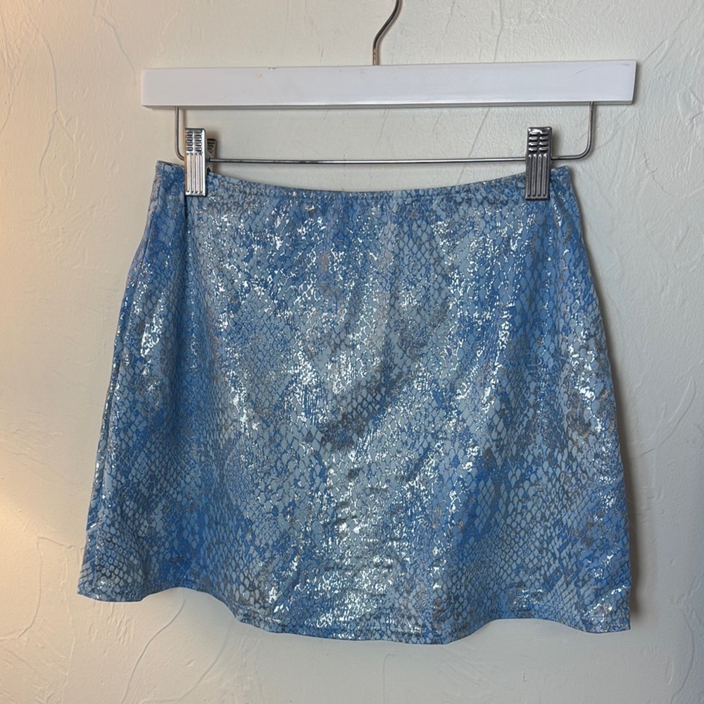 Blue Snake Print Mini Skirt